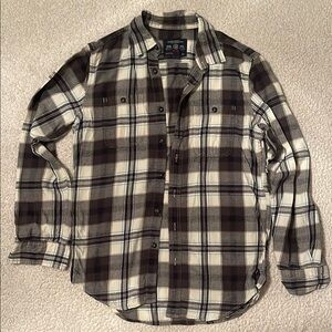 American Eagle Men's Black and White Plaid Shirt Prep Fit